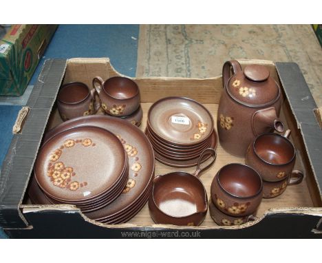 A Denby 'Sandstone' Dinner and Tea service including Teapot, milk jug and sugar bowl