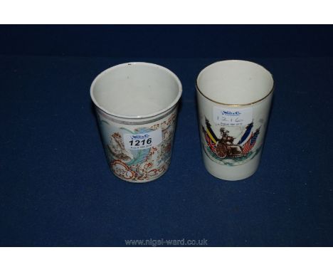 A Victorian Jubilee common enamel Beaker together with a WWI peace Mug