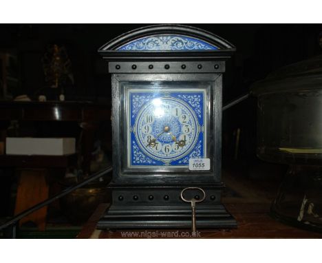 A Victorian blue and white enamel faced Clock, with key