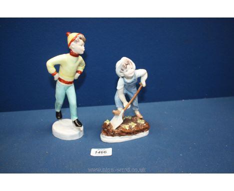 Two Royal Worcester figures 'Saturday's Child's works hard for it's living' and 'Tuesday's Child' (as found)
