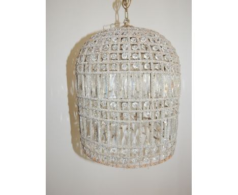 A bell shaped ceiling light shade, the wire frame set with crystals, H. 49cm.