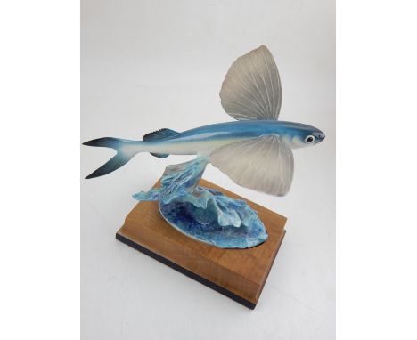 A Royal Worcester Flying Fish (Exocoetidae), designed by Ronald van Ruyckevett, circa 1962 no. 259, mounted on a walnut base.