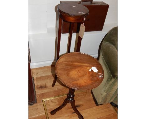 An Edwardian jardiniere stand, of circular form with square tapering legs, together with a 19th century tripod table, the cir