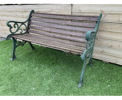 Cast metal and wood slatted garden benchDimensions: Height:&nbsp;76cm&nbsp; Length/Width:&nbsp;130cm&nbsp; Depth/Diameter:&nb