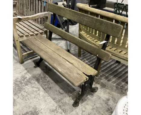 Early 20th century cast iron and wood slatted, foldable garden benchDimensions: Height:&nbsp;85cm&nbsp; Length/Width:&nbsp;10