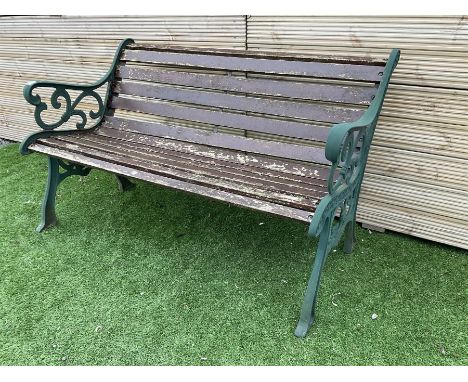 Cast metal and wood slatted garden benchDimensions: Height:&nbsp;76cm&nbsp; Length/Width:&nbsp;130cm&nbsp; Depth/Diameter:&nb