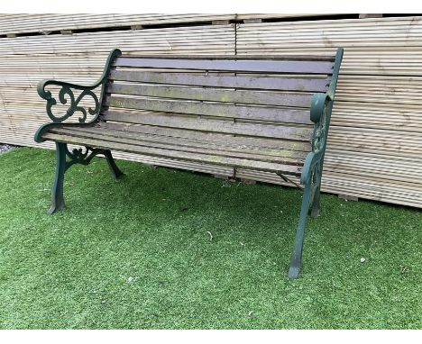 Cast metal and wood slatted garden benchDimensions: Height:&nbsp;70cm&nbsp; Length/Width:&nbsp;130cm&nbsp; Depth/Diameter:&nb