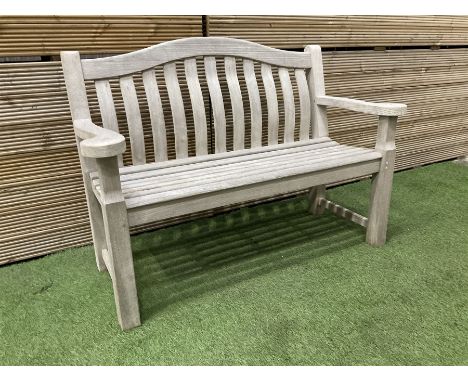 Alexander Rose teak two seater garden bench Dimensions: Height:&nbsp;95cm&nbsp; Length/Width:&nbsp;135cm&nbsp; Depth/Diameter