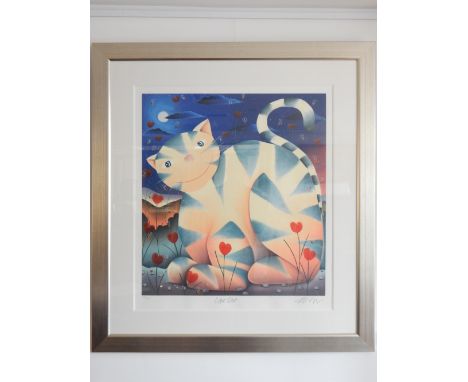 Mackenzie Thorpe, British, b.1956, ''Love Cats'', study of cat and bees in moonlight, 269/395 limited edition print, signed, 