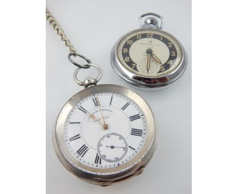Silver cased pocket watch, the white enamel dial set out in Roman numerals with subsidiary second dial, together with a vinta