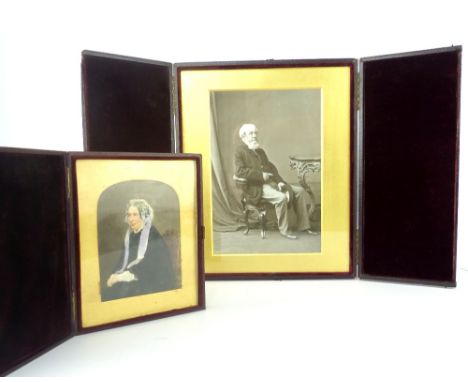 Late Victorian monochrome portrait photograph of seated elderly gentleman in a studio, framed, 20 x 14cm, and painted portrai