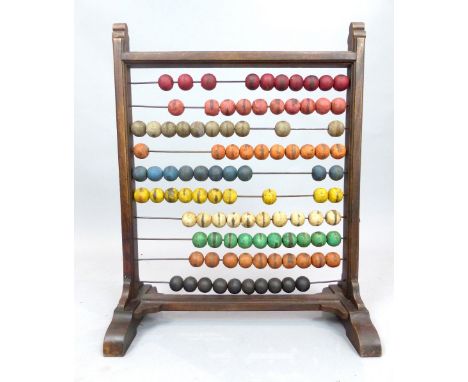 Vintage style hardwood abacus with polychrome painted beads 74 cm H