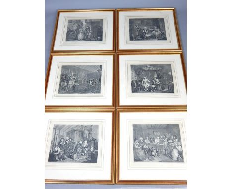 W. Hogarth, FRSA, British, 1697-1764, 'A Harlot's Progress', series of six black and white engravings after Hogarth, approx. 