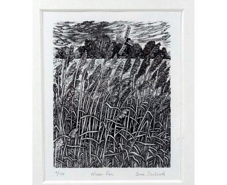 Sue Scullard (20th-21st century), "Wicken Fen", woodcut, 19/150, signed, titled and numbered in the margin, 14.5 x 11.8cm; Jo