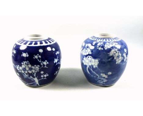 2 Chinese porcelain blue and white "Prunus" pattern ginger jars, one with 4 character Kangxi mark to base, tallest H.14.5cm a