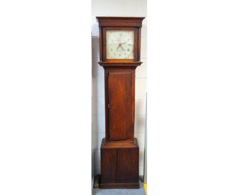 Late Georgian longcase clock with a painted dial inscribed "James Holand, Meaonstoke", and calendar dial, enclosing a 30 hour