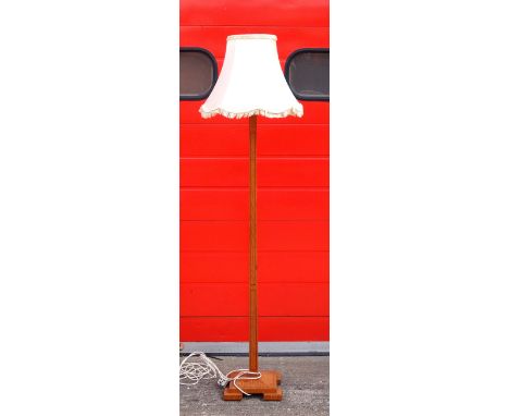 Art Deco style inlaid satinwood standard lamp, on a square bevelled base with 4 feet, H.168.5cm approx., (some loss to veneer
