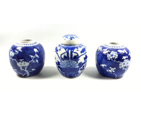 2 late 19th century Chinese porcelain blue and white "Prunus" pattern ginger jars, both with double ring mark to base, (both 