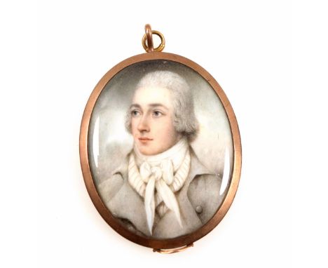 Victorian portrait miniature on ivory of a gentleman wearing a cravat and coat, head and shoulders, oval, 6.3 x 5.1cm, in a g