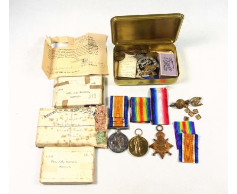 Group of 3 WWI medals awarded to 11178 Sgt. J E Tarrant, Hants R., comprising the 1914-15 star, War and Victory medals, with 