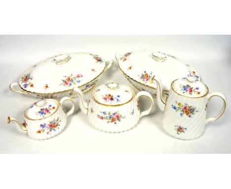 Minton "Marlow" pattern bone china part dinner, tea, and coffee service, comprising 6 consommé cups with 6 saucers, 6 dinner 