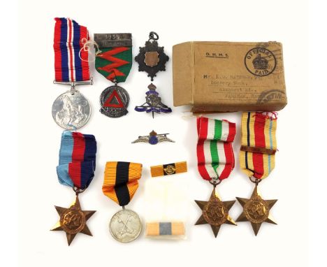 WW2 war medal with ribbon, 1939-1945 Star medal with ribbon, Africa Star with ribbon and 8th Army clasp, Italy Star with ribb