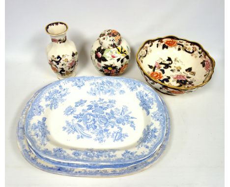 Masons Ironstone "Regency" pattern part dinner service comprising 5 consommé cups with 7 saucers; 2 dinner plates, 4 dessert 