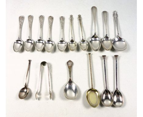 Victorian silver Bright-Cut teaspoon, Sheffield, 1857; 5 fancy coffee spoons, London, 1899 and 1903; gilt spoon, London, 1870