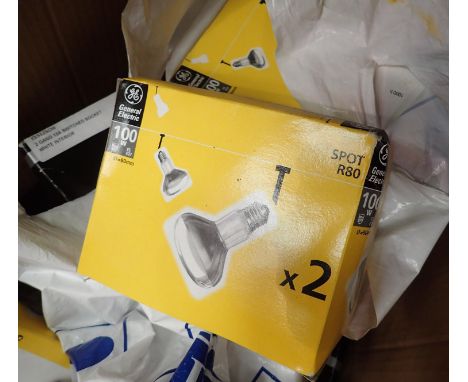 Mixed electrical sockets and a box of light bulbs. Not available for in-house P&amp;P, contact Paul O'Hea at Mailboxes on 019