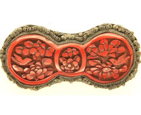 Silver and coral Victorian brooch, L: 50 mm. P&amp;P Group 1 (£14+VAT for the first lot and £1+VAT for subsequent lots) 