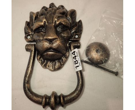 Bronzed lion door  knocker with fittings, H: 23 cm . P&amp;P Group 2 (£18+VAT for the first lot and £3+VAT for subsequent lot