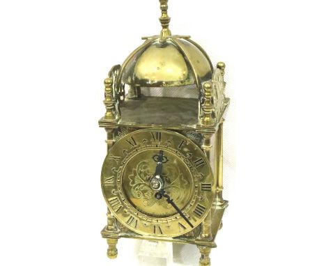 Small brass dome lantern clock, H: 18 cm. P&amp;P Group 3 (£25+VAT for the first lot and £5+VAT for subsequent lots) 