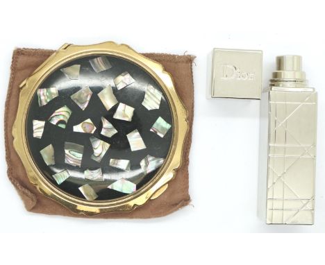 1950s Stratton powder compact with abalone decoration and a Christian Dior Atomiser. P&amp;P Group 1 (£14+VAT for the first l