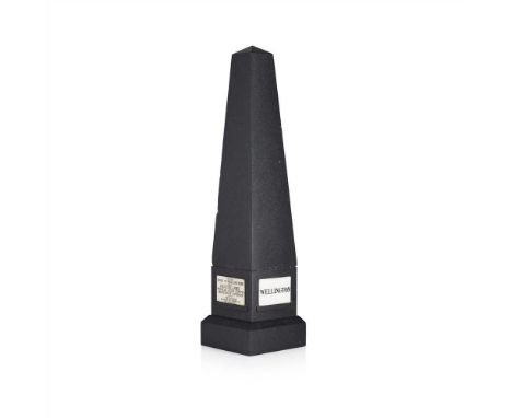 BASALT AND MARBLE WATERLOO MONUMENT MODEL DATED 1815 in the form of an obelisk on a separate squared base fitted with four wh