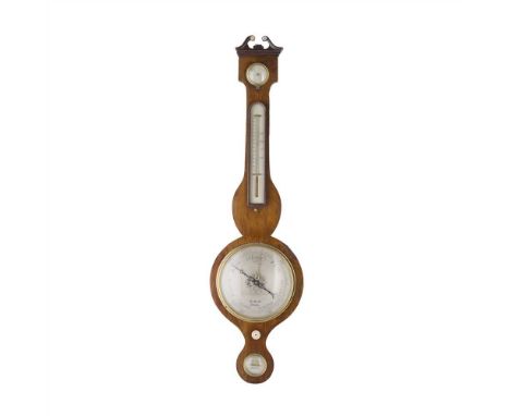 Y SCOTTISH ROSEWOOD WHEEL BAROMETER, G. REID, OBAN 19TH CENTURY the broken swan-neck pediment above Dry/Damp dial, thermomete