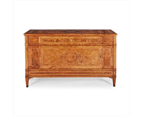 NORTH ITALIAN WALNUT AND MARQUETRY COMMODE, IN THE MANNER OF GIUSEPPE MAGGIOLINI LATE 18TH CENTURY the rectangular top centre
