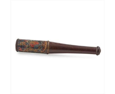 GEORGE II LIGNUM VITAE TRUNCHEON OR TIPSTAFF 18TH CENTURY the cylindrical end painted with the Royal Coat of Arms and GR II/ 