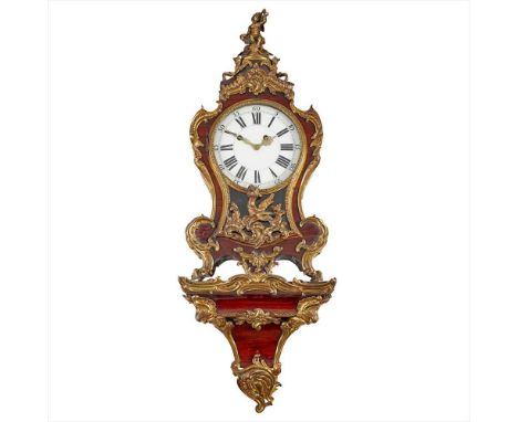 Y FRENCH ROSEWOOD AND GILT BRASS BRACKET CLOCK AND BRACKET LATE 18TH CENTURY surmounted by a figure of Cupid on a waisted ped