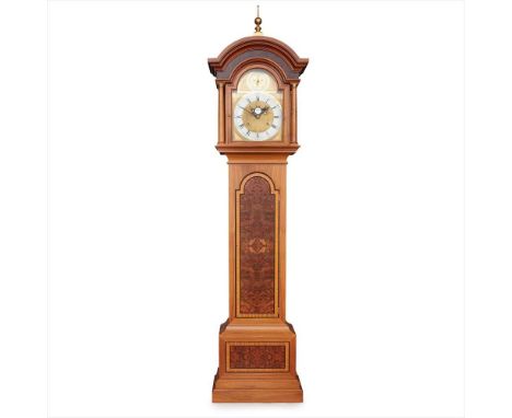 WALNUT AND BURR WALNUT LONGCASE CLOCK, BY DAVID LINLEY, LONDON MODERN in the Georgian style, the arch moulded hood with a bra