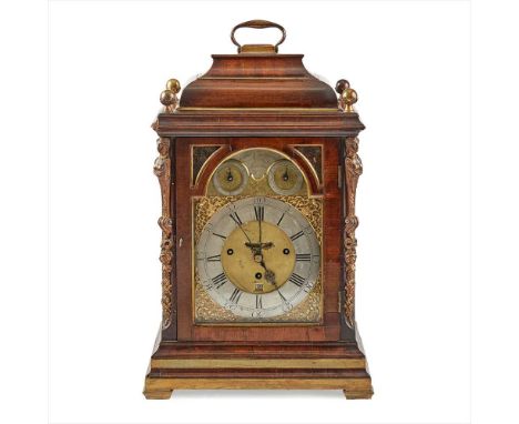 GEORGE III MAHOGANY CHIMING BRACKET CLOCK, THOMAS EASTLAND, LONDON 18TH CENTURY the bell-top case with a brass handle and gil