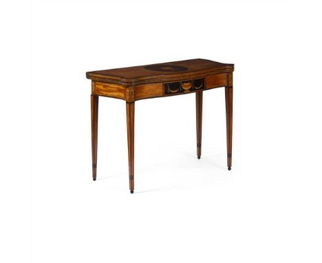 Y GEORGE III SATINWOOD AND ROSEWOOD INLAID SERPENTINE CARD TABLE LATE 18TH CENTURY, THE INLAY 19TH the crossbanded fold-over 