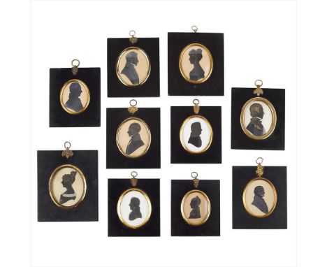 TEN FRAMED PORTRAIT SILHOUETTES EARLY 19TH CENTURY all of oval form in ebonised frames, comprising seven profiles of men, and