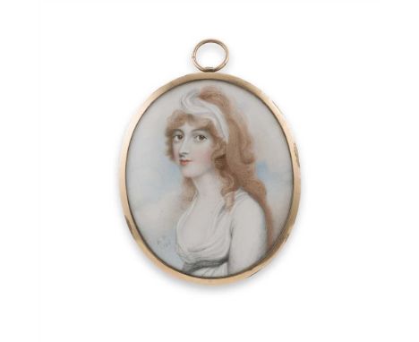 Y AFTER ANDREW PLIMER (1763-1837) PORTRAIT MINIATURE OF A YOUNG LADY oval, watercolour on ivory, the subject with fair hair i