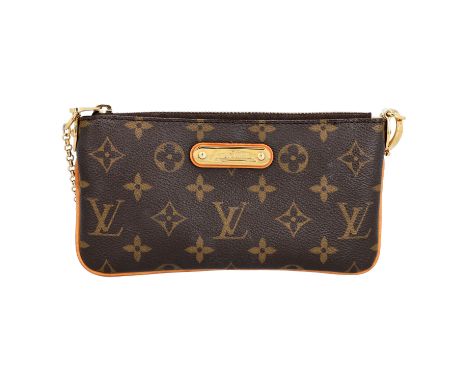 LOUIS VUITTON Pochette "MILLA PM", Koll. 2008. Monogram Canvas Serie mit Details aus naturbelassenem Leder und goldfarbener H