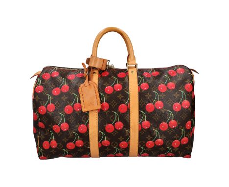 LOUIS VUITTON Weekender "KEEPALL 45", Koll. 2005. Sammlerstück - Rarität! Monogram Cerises Serie von Takashi Murakami. Klassi