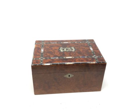 Antique burr walnut inlaid tea caddy 