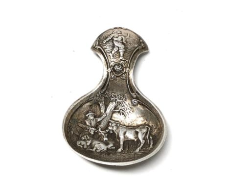 Dutch silver tea caddy spoon embossed scene silver  dutch silver sword hallmark 