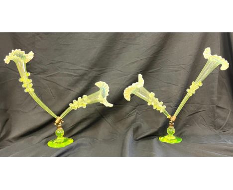 Vaseline glass Epergne, overall good condition, approximate height 