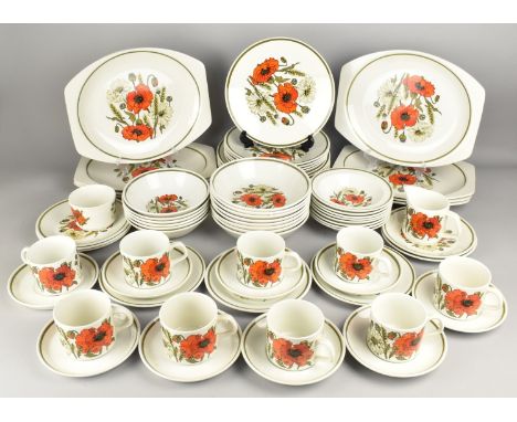 A 1970's J&amp;G Meakin Seventy-piece Poppy Pattern Service to Comprise Cups, Saucers, Side Plates, Dinner Plates, Bowls etc