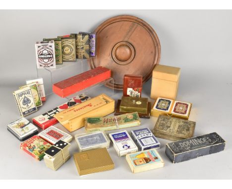 A Collection of Vintage Dominoes, Cribbage Board, Playing Cards Etc